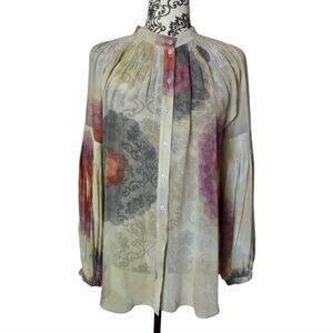 Club Monaco Semi Sheer Floral Silk Blouse size small